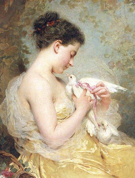 Charles Joshua Chaplin A Beauty with Doves France oil painting art